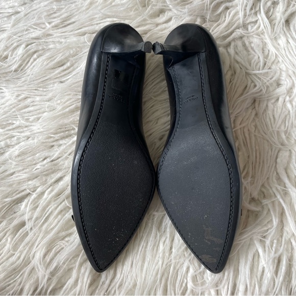 Prada Black Leather Bow Logo Pointed Toe High Heel Pumps EUC Size 38 - Picture 9 of 12